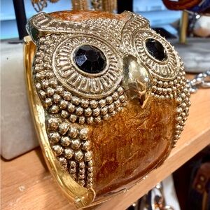 OWL BRACELET- ENAMEL BANGLE -HINGE CUFF  ⭐️HONEY COMBO⭐️NEW CONDITION-NWOT